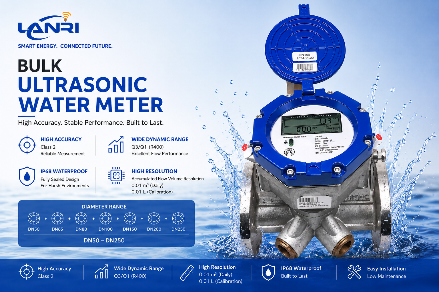 Bulk ultrasonic water meter
