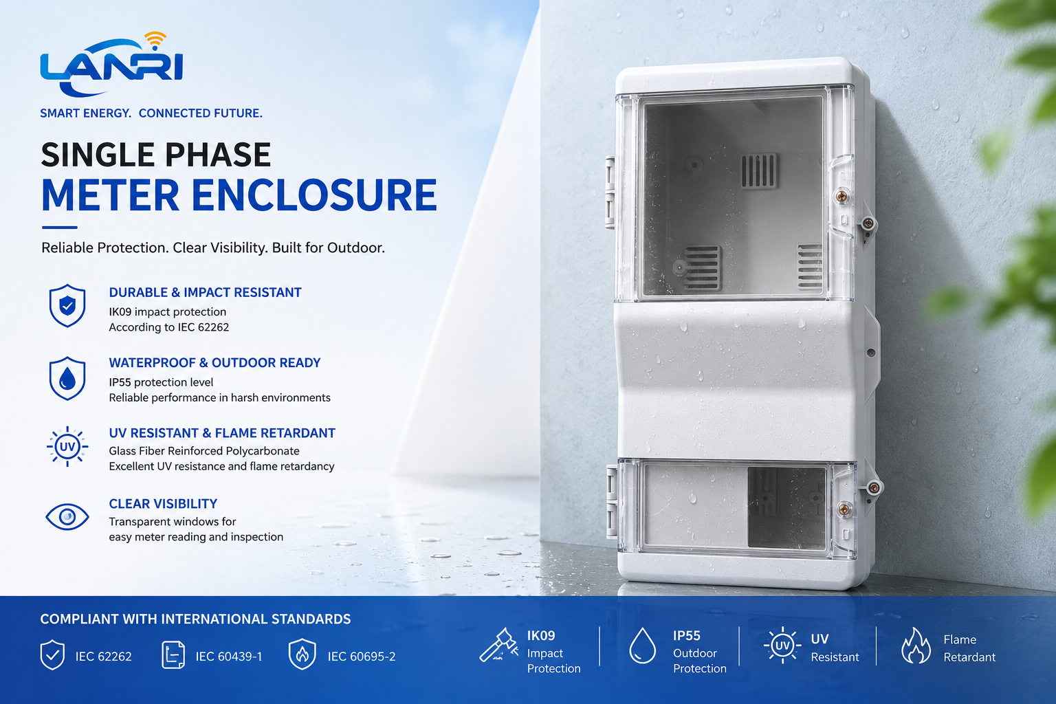 PC plus glass fiber single-phase meter enclosure